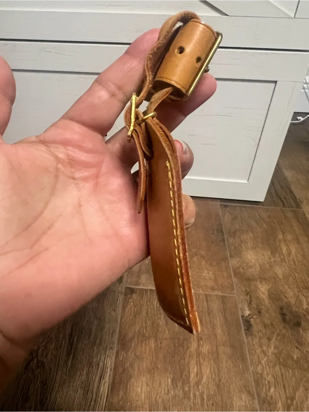 Louis Vuitton Brown/Tan Leather Luggage Tag with Buckle Strap